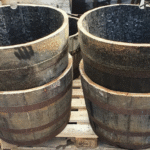 Set of 4 Oak Bourbon/Whisky Barrel Planters (17" x 24") – Delivery Included