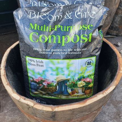 15 Oak Whisky Barrel Planter (17" x 24") + 2 Bags Multi-Purpose Compost – Free UK Mainland Delivery